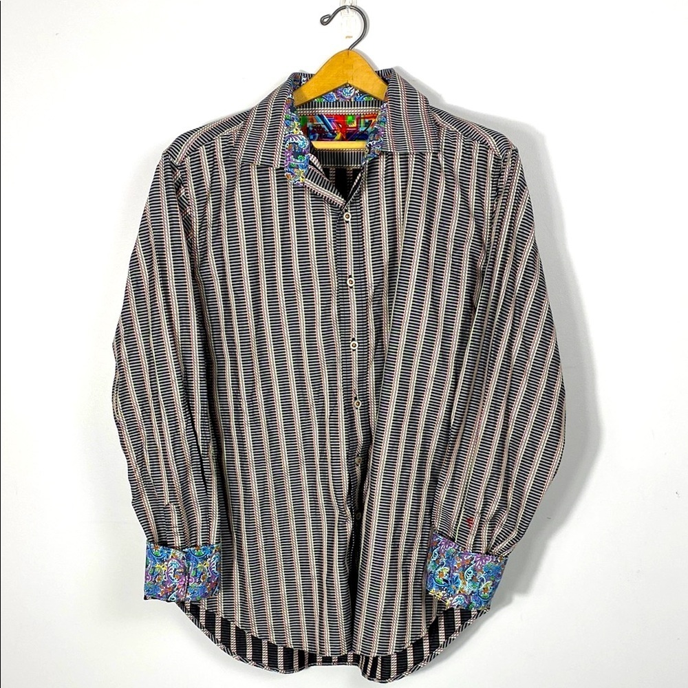 Robert Graham Men's Striped Shirt with Floral Accents size XL